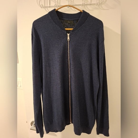 Minimum Other - Minimum Men's Heathered Dark Blue Knit Zip-Up Sweater (Size XL)